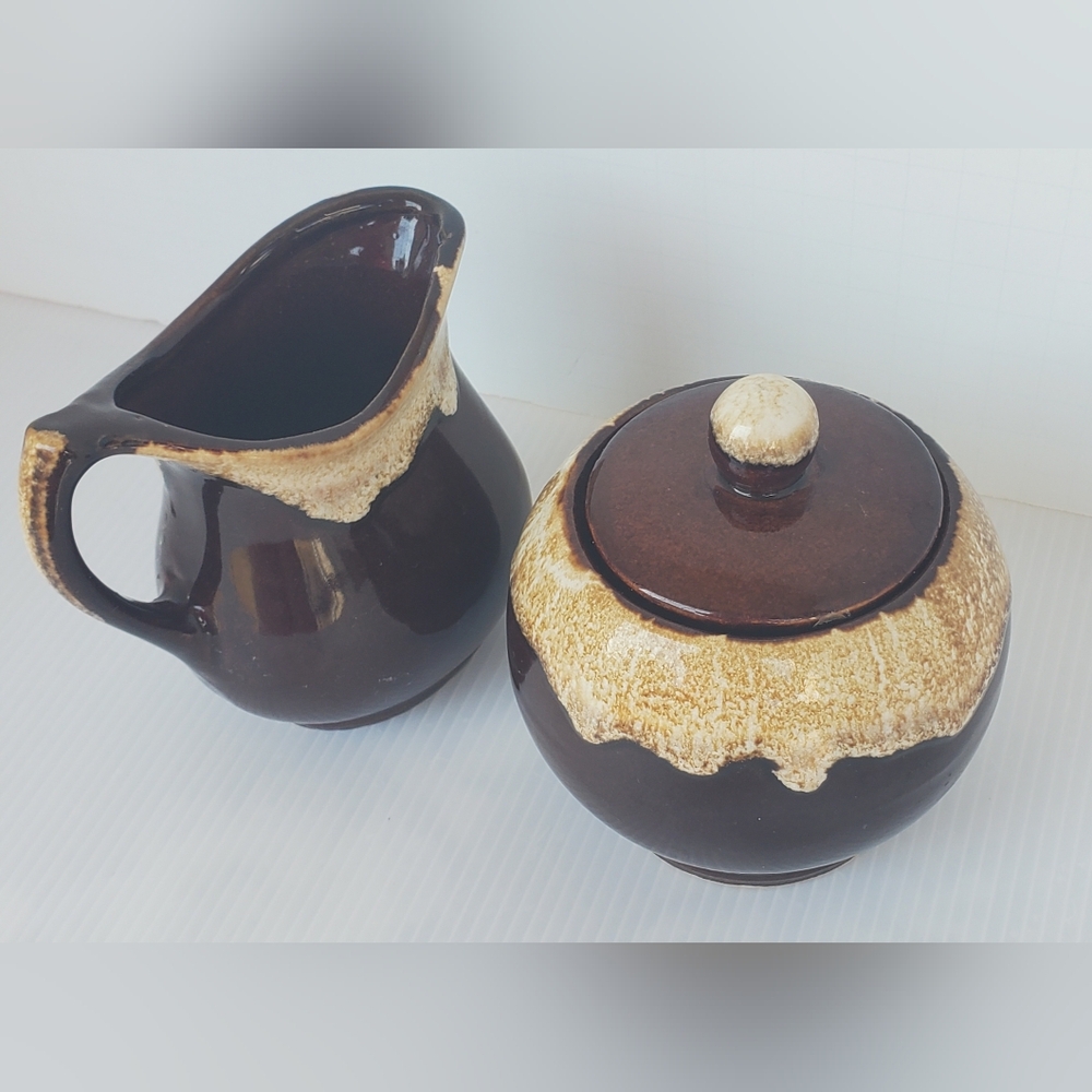 Vtg Roseville Robinson Ransbottom Pottery RRP Brown Drip Glaze Crock Set Pitcher